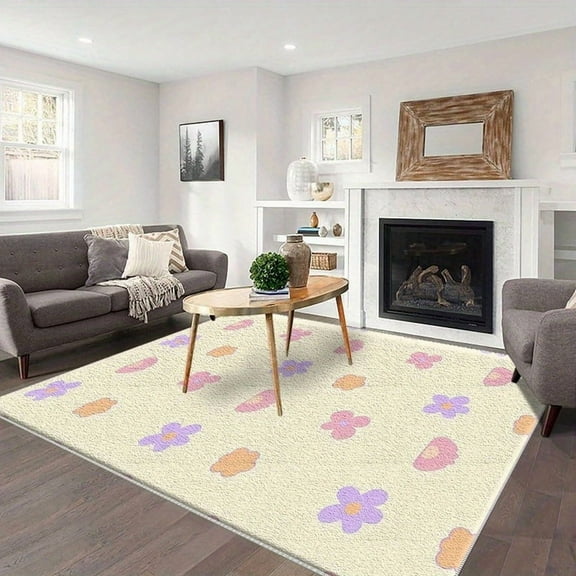 1PC Pastel Floral Area Rug Local Rug, Lightweight Washable Easy-to-Manage Carpet Mat Festival Gift, Suitable for Bedroom, Living Room, Dining Room, Office, Hallway, Room Accessones