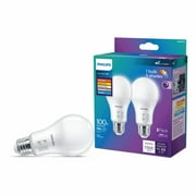 Philips LED 100-Watt Equivalent A19 Selectable White Light Bulb, Frosted, Dimmable, E26 Base 2-Pack