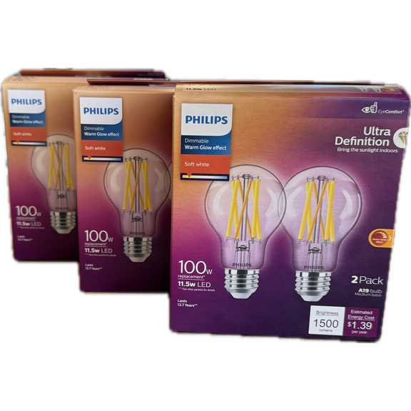 1PC Philips Ultra Definition Warm Glow Vintage LED A19 Light Bulb