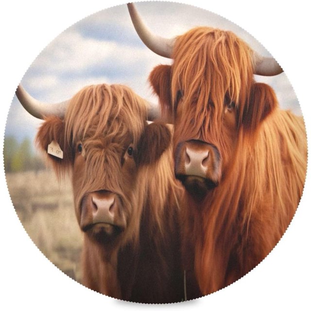 1PC Place Mats Highland Cow Round Placemat HeatResistant Placemats