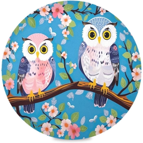 1PC Place Mats Owls on Floral Branch Round Placemat Heat-Resistant Placemats Dining Table Mat Circle Shape 15.4" for Kitchen/Dinner/Party/Restaurant Home Decor Gifts