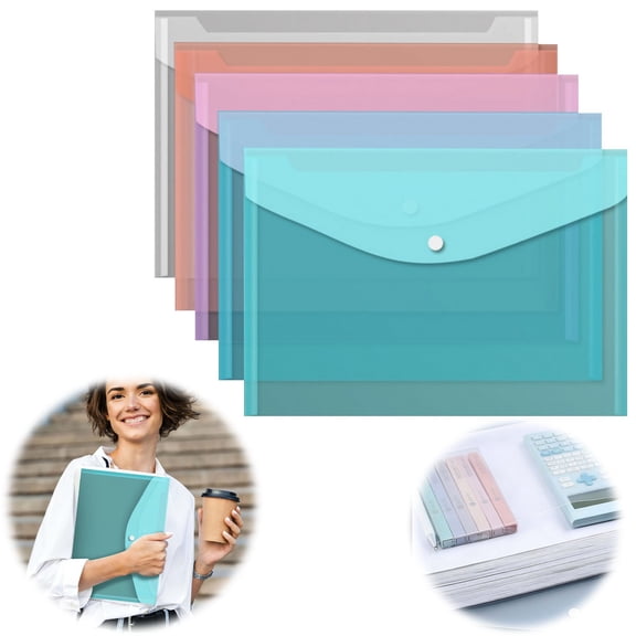 1PC Plastic Envelopes, Plastic Folders for Documents, Poly Folders with Snap Closure for Office Supplies