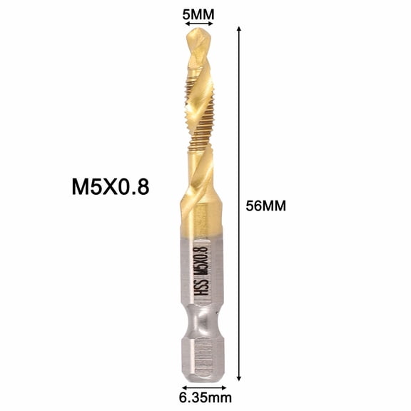 1PC Plated Hex Shank HSS Screw Thread Metric Tap Drill Compound tap M5