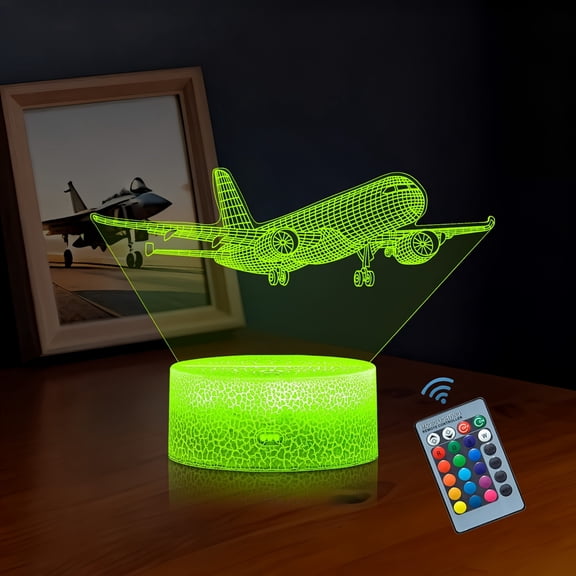 1PC Plug-in Touch 16 Color Changing 3D Illusion Night Light, Airplane Design, Desktop Bedroom Ambient Lamp, Ideal Birthday Christmas Gift for Airplane Lovers