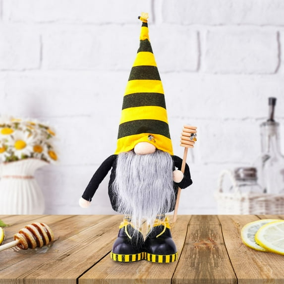 1PC Plush Bee Gnome with Telescopic Legs- Large Standing Honeybee Spring Gnomes Ornaments Tomte Elf World Bee Day Decor, Summer Bee Figurines Table Shelf Tiered Tray Decorations, Gifts for Women