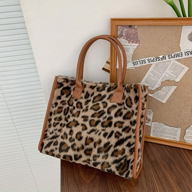 1PC Plush Cow Pattern Tote Bag For Women Vintage Soft Fluffy Handbag Large Capacity Shoulder Bag