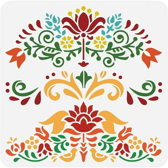 1PC Polish Ethnic Folklore Painting Stencils 12x12 inch Stripe Theme Plastic Decoration Template