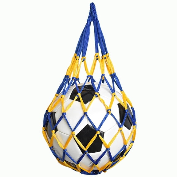 1PC Portable Hanging Sports Ball Storage Bag, Basketball Net Bag, Volleyball Mesh Holder, Gym Travel Organizer, Boho Style Blue and Yellow Net Bag