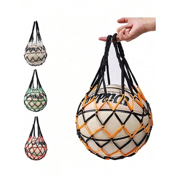 1PC Portable Hanging Sports Ball Storage Bag, Basketball Net Bag, Volleyball Mesh Holder, Gym Travel Organizer, Boho Style Orange and Black Net Bag