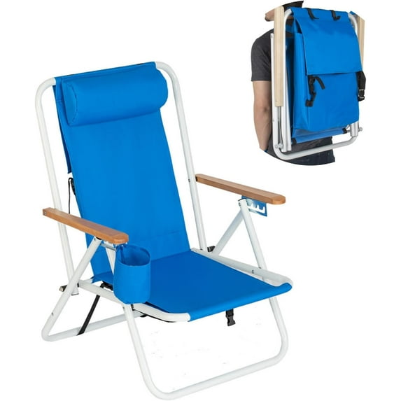 1PC Portable High Strength Folding Beach Chair with Adjustable Headrest for Sand Camping Lawn Concert Travel Festival