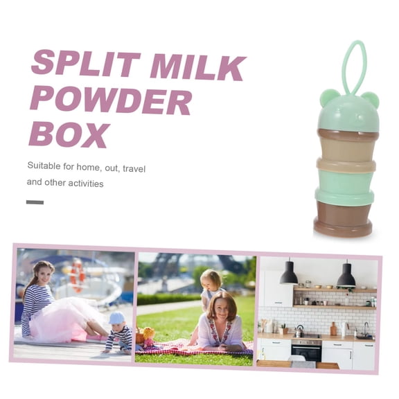 1PC Portable Milk Powder Dispenser Container, 3-Layer Stackable Formula Storage Box for Travel, BPA-Free Food Grade PP, Cute Bear Design,Mint Green