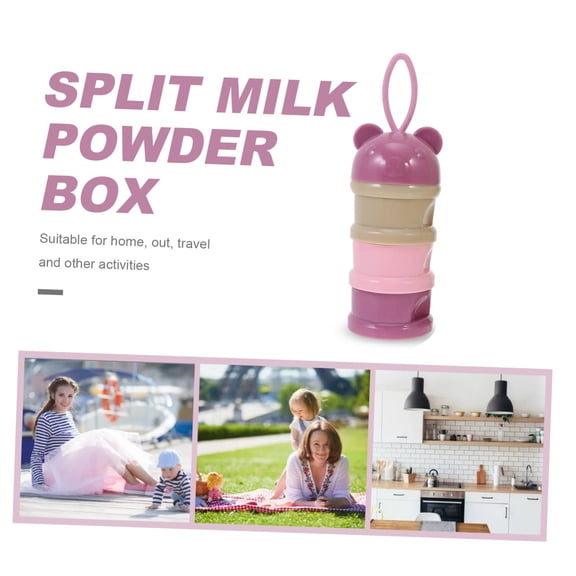 1PC Portable Milk Powder Dispenser Container, 3-Layer Stackable Formula Storage Box for Travel, BPA-Free Food Grade PP, Cute Bear Design,Pink