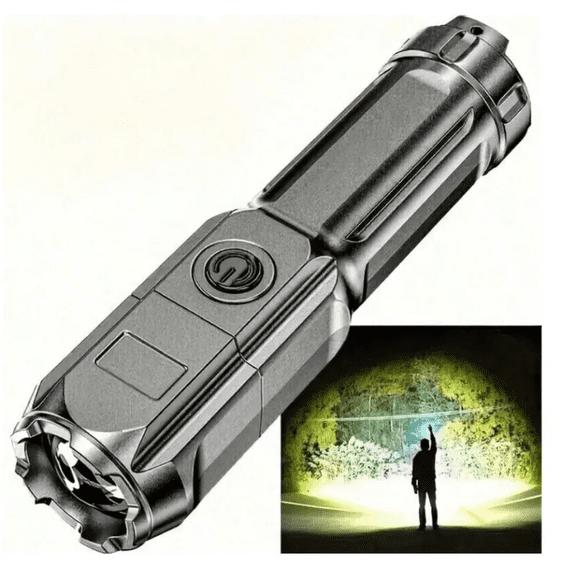 1PC Portable Super Bright Zoom Flashlight, Rechargeable Long-Beam ABS Strong Light Dimming Flashlight, Outdoor Telescopic Zoom Flashlight ABS Material