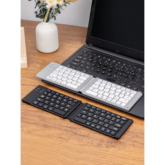 1PC Portable Ultra-Thin Double Folding Wireless Keyboard, Lightweight, Compatible with Android, Windows & iOS(Black)