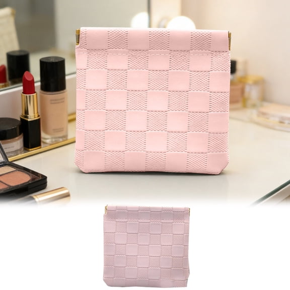 1PC Portable Waterproof Leather Organizer Pouch - 4.5x4.7 Inch Self-Closing Mini Bag for Purse, Cosmetics, Glasses, Sunglasses & Jewelry Storage