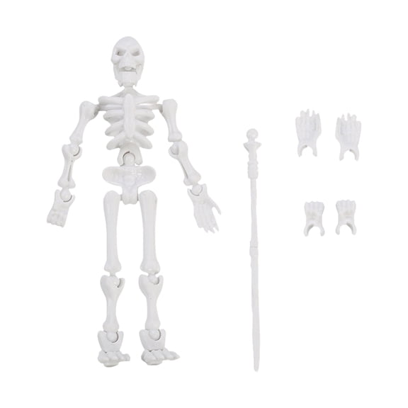 1PC Poseable Skeleton Action Figure, Halloween Desk Decor with Magnetic Base for Display, Plastic, (One Size, White)