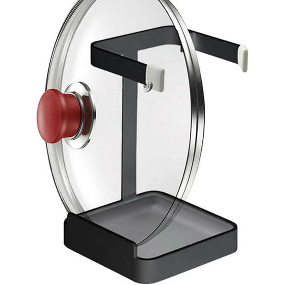 1PC Pot Lid Holder,with Drip Tray Multifunctional Metal Organization | Kitchen Pot Lid Storage Rack - for Counter Cabinet Tabletop Kitchen Home Cookware Spatula Dish Organization Storage,Black