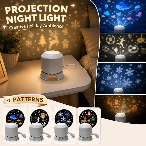 1PC Projector Night Light, Holographic Night Light Projector, Dynamic Rotating LED Projector Light Multi Angle Projection for Bedroom Meditation Home Ambient Lighting,A