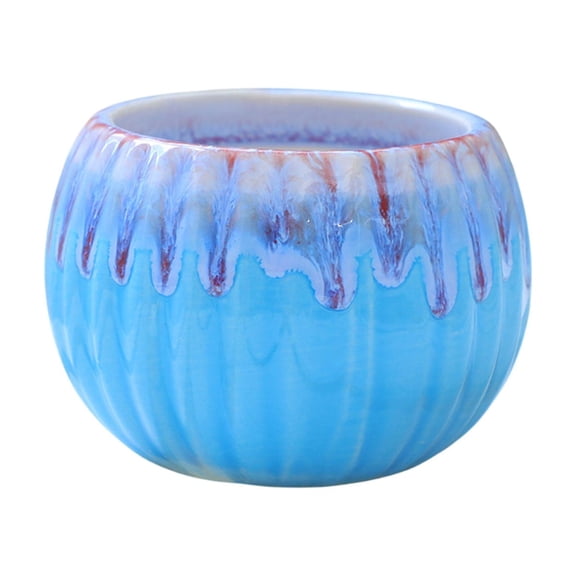 1PC Pumpkin Shape Ceramic Vase, Fall Flower Vase 3.5x2.6 Inch, Blue Ceramic Pumpkin Flower Pot for Fall Thanksgiving Halloween Party, Home Room Office Farmhouses Decoration