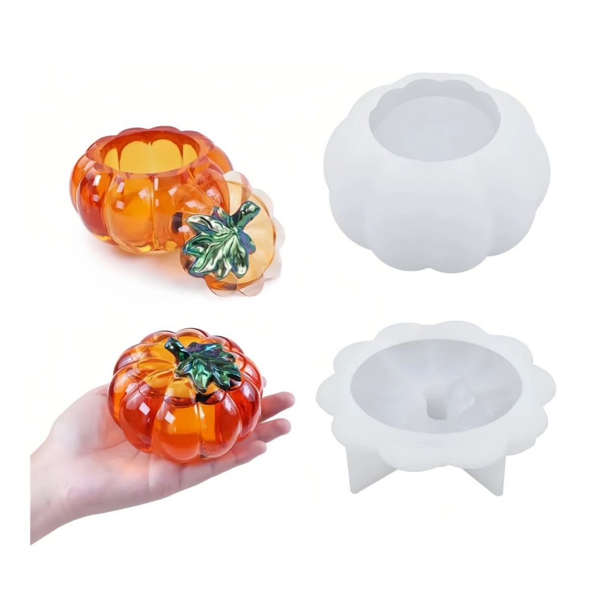 1PC Pumpkin Storage Box Silicone Mold, Pumpkin Shape Crystal Epoxy Mold with Lid, Epoxy Resin Jewelry Container Mold, Suitable for Halloween, Party, DIY, Crafts, Home Decoration