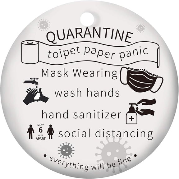 1PC Quarantine Ornament Porcelain Ornament Commemorate 2020 Ornament for Home Indoor Outdoor Decor Double-Sided Printed Flat Round