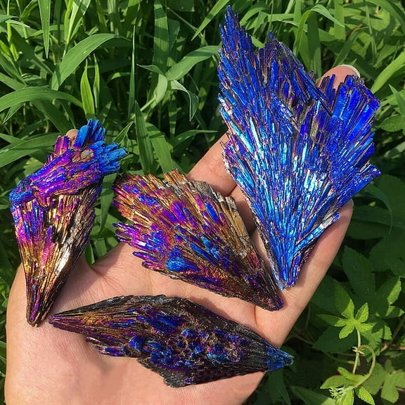 CHZIMADE 1PC Quartz Crystal Plating Peacock Blue Titanium Cluster Mineral Reiki Gifts