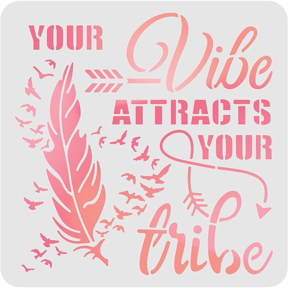 1PC Quote Stencil Decoration Template 11.8x11.8 inch Plastic Vibe Attracts Tribe Stencils Square Reusable Stencils for Painting on Wood Floor Wall and Fabric White DIY