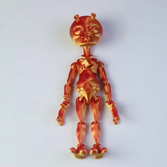 1PC RED GOLD 20.5CM 3D Printed Alien Alien Figurine with Movable Joints, Creative Halloween Ornament
