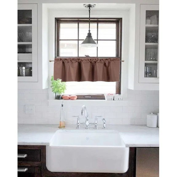Gorgeous Home Linen 1-Piece Blackout Window Valance, 38x18 Inch Straight Microfiber Rod Pocket Curtain for Half Windows, 27 Solid Vibrant Colors (Brown)