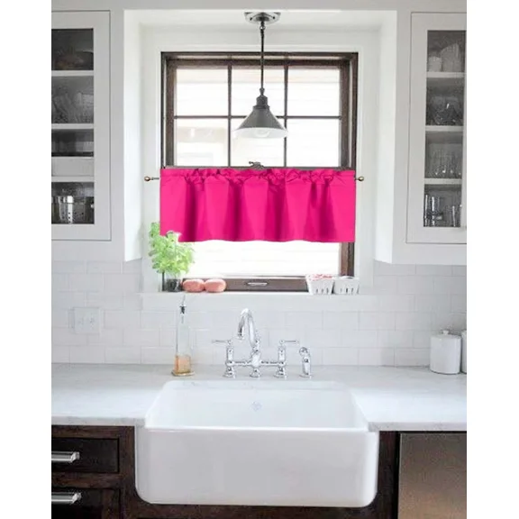 Gorgeous Home Linen 1-Piece Blackout Window Valance, 38x18 Inch Straight Microfiber Rod Pocket Curtain for Half Windows, 27 Solid Vibrant Colors (Hot Pink)