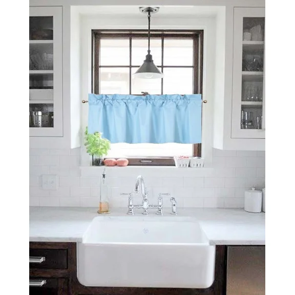 Gorgeous Home Linen 1-Piece Blackout Window Valance, 38x18 Inch Straight Microfiber Rod Pocket Curtain for Half Windows, 27 Solid Vibrant Colors (Light Blue)