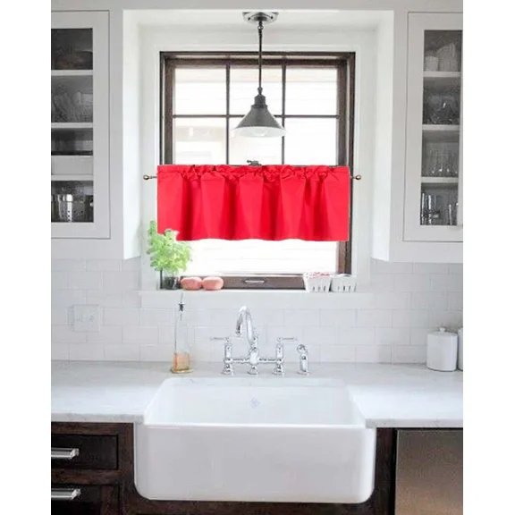Gorgeous Home Linen 1-Piece Blackout Window Valance, 38x18 Inch Straight Microfiber Rod Pocket Curtain for Half Windows, 27 Solid Vibrant Colors (Red)