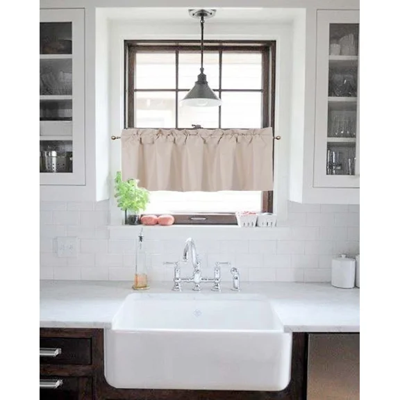 Gorgeous Home Linen 1-Piece Blackout Window Valance, 38x18 Inch Straight Microfiber Rod Pocket Curtain for Half Windows, 27 Solid Vibrant Colors (Taupe)