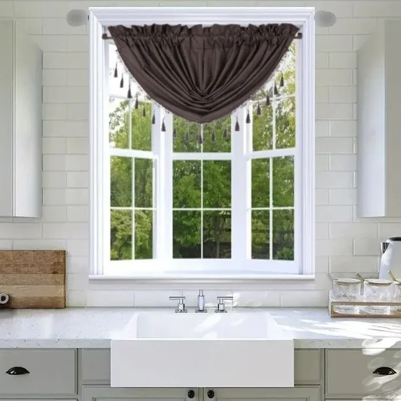 Gorgeous Home Linen 1pc Rod Pocket Valance 48"Wide X 38"Long Solid Matte Foam Backing Brown (RS8)