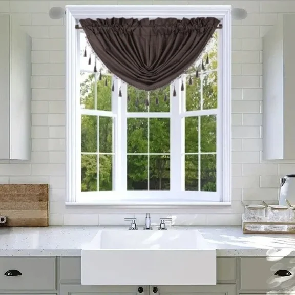 Gorgeous Home Linen 1pc Rod Pocket Valance 48"Wide X 38"Long Solid Matte Foam Backing Brown (RS8)