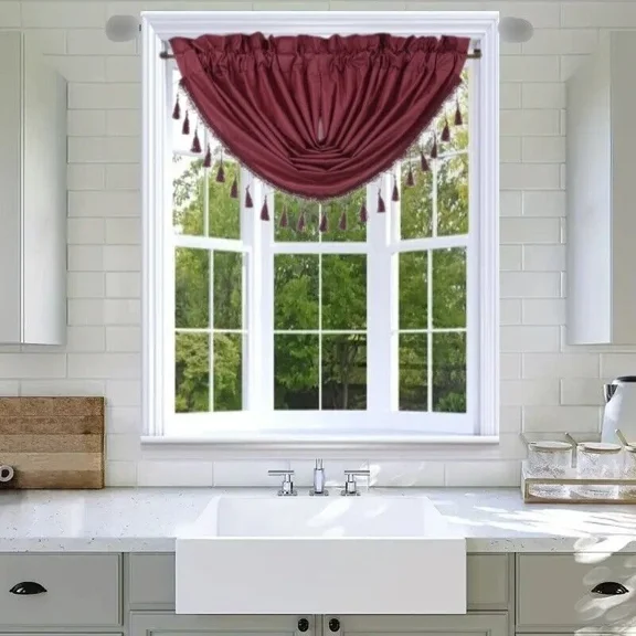 Gorgeous Home Linen 1pc Rod Pocket Valance 48"Wide X 38"Long Solid Matte Foam Backing Burgundy (RS8)
