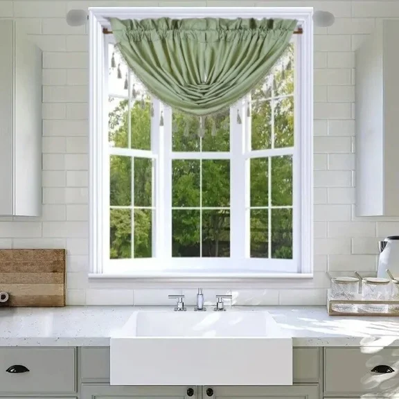 Gorgeous Home Linen 1pc Rod Pocket Valance 48"Wide X 38"Long Solid Matte Foam Backing Sage Green (RS8)