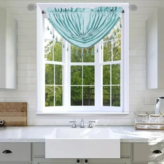 Gorgeous Home Linen 1pc Rod Pocket Valance 48"Wide X 38"Long Solid Matte Foam Backing Teal Blue (RS8)