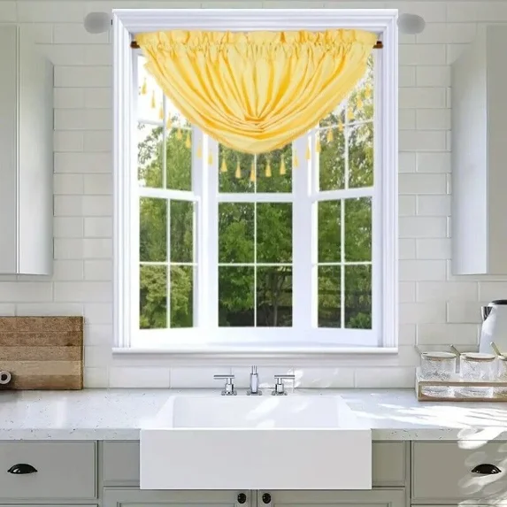 Gorgeous Home Linen 1pc Rod Pocket Valance 48"Wide X 38"Long Solid Matte Foam Backing Yellow (RS8)