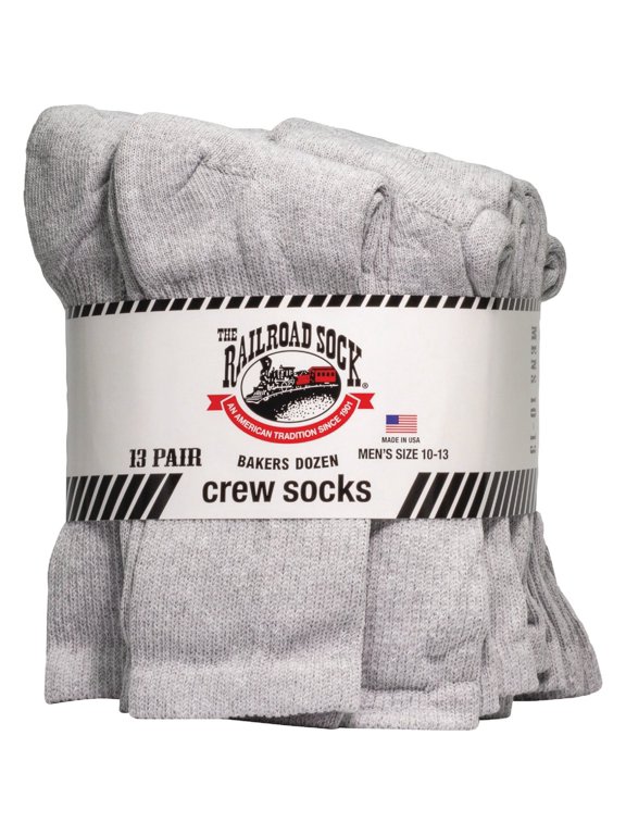 Railroad Sock Bakers Dozen Mens Gray Crew Sock (13-Pack)