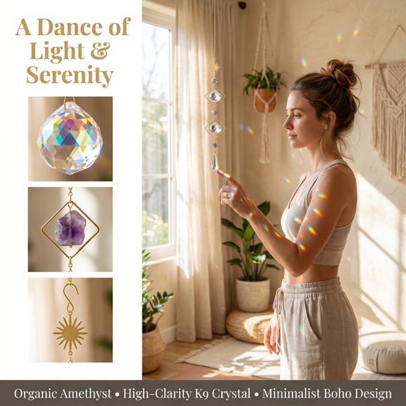 1PC Rainbow Maker Sun Catcher with Chain Crystal Suncatcher, Whimsical Home Decor, Sun Moon Gold Frame Crystal Ornament as Boho Housewarming Gift A