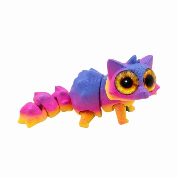1PC Rainbows (sort colors random) 9.5CM 3D Printed Cute Big-Eyed Cat Figurine with Articulated Joints and Realistic Eyes