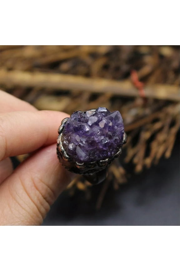 1PC Random Shape Raw Rough Crystal Amethyst Tooth Ring Adjustable Jewelry Quartz