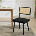 thumbnail image 1 of 1PC Rattan Dining Chairs, Velvet Upholstered Kitchen Chairs with Cane Backrest & Wood Legs for Dining Room, Kitchen, or Restaurant Black, 1 of 9