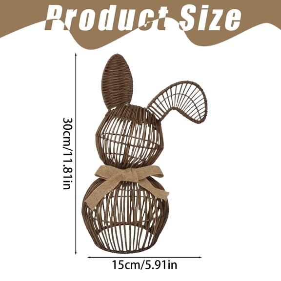 1PC Rattan Easter Bunny Basket, Handmade, Brown Bunny Decor with Fabric Bow, Cute Rabbit Figurine for Easter Themes, Home Decoration
