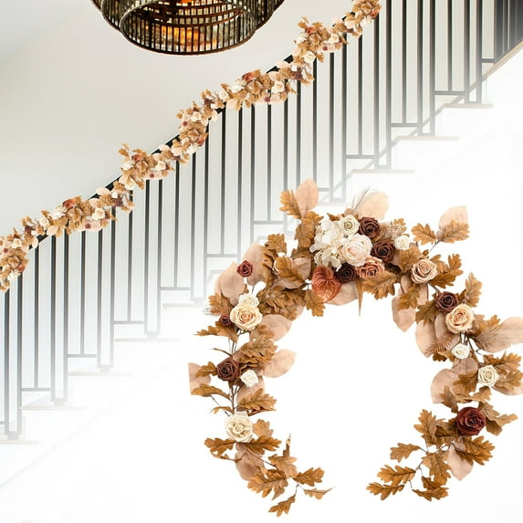 1PC Realistic Artificial Rose Garland,Eucalyptus Greenery Vine with Red White Flowers for Wedding Arch Rustic Decor,E