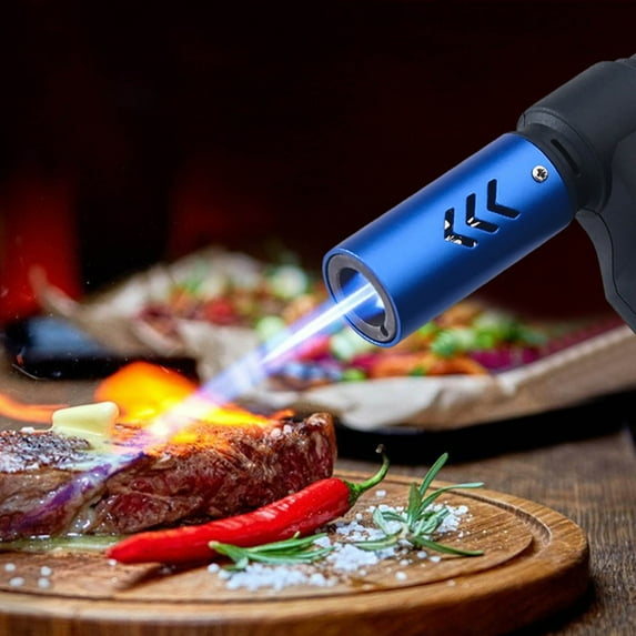 1PC Rechargeable Windproof Lighter, Adjustable Flame Butane Torch with High Temperature 1300°C for Outdoor BBQ Camping Fireplace Kitchen Use, Refillable Metal Lighter with Safety Lock