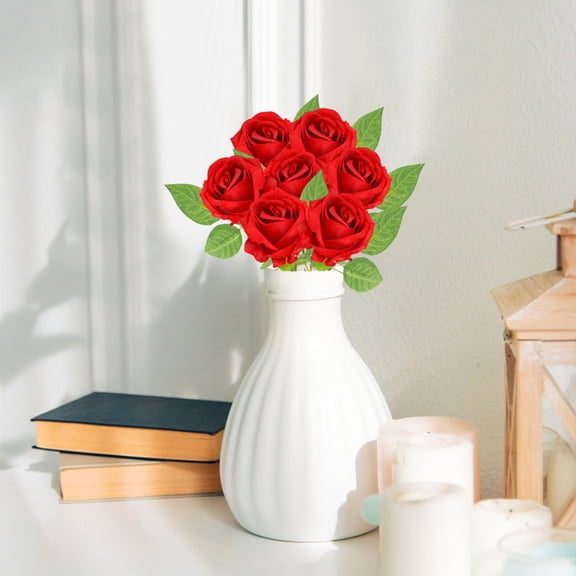 1PC Red Artificial Rose Flower,Silk Rose Stem for Wedding Anniversary Decor,Home Decoration with Classic Single Bloom,No Maintenance Faux Floral,Long Stem Silk Flower,Bright Red