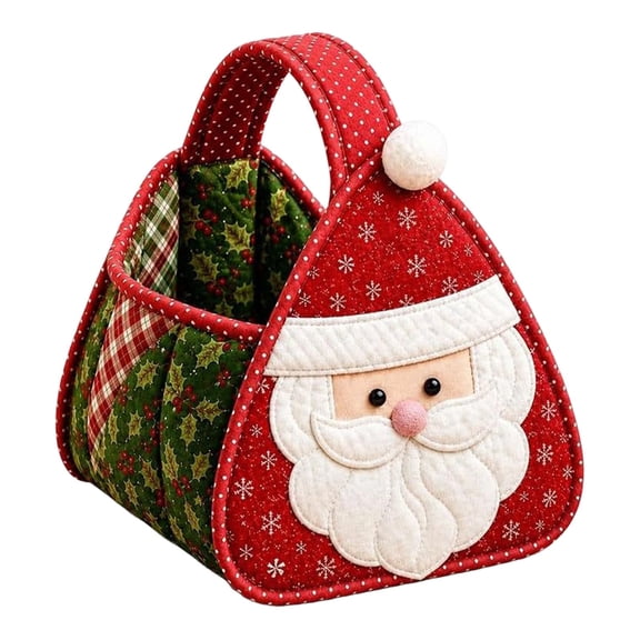 Red Christmas Craft Basket Kit Quilted Santa Design with Easy Sew Instructions