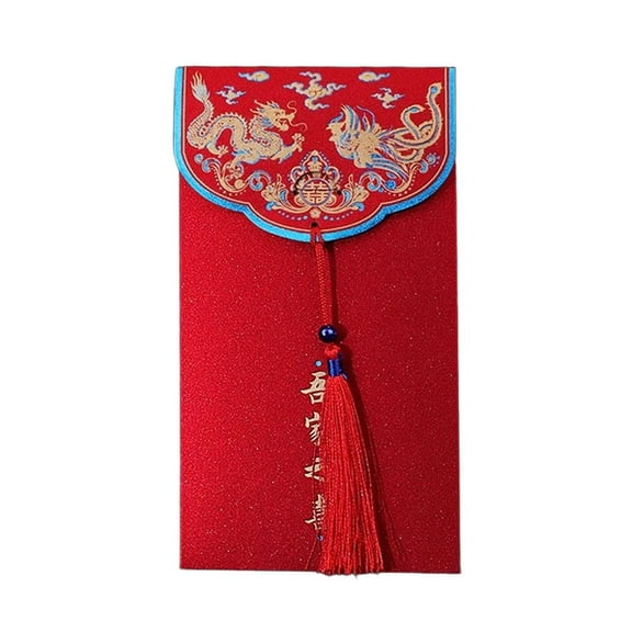 1PC Red Envelope Chinese Traditional Double Happiness Red Pocket Lucky Money Hong Bao Card Envelope for Wedding Accessories, Lucky Money Envelopes with Chinese Tassel Pendant